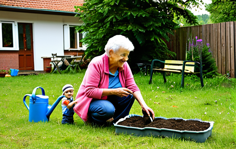 **Image Prompt 1: The Heart of Intergenerational Living**
An idyllic and heartwarming scene unfolds in a vibrant multi-generational community garden in a charming German urban setting. An elderly woman, with a warm smile, is gently showing a young child how to plant seedlings, their hands covered in soil. In the background, other residents of diverse ages are engaged in various activities: a young family shares a picnic on a communal lawn, while a teenager helps an older gentleman carry a watering can. The atmosphere is filled with warmth, mutual respect, and a palpable sense of shared experience and community, highlighting the joy of rediscovered togetherness.