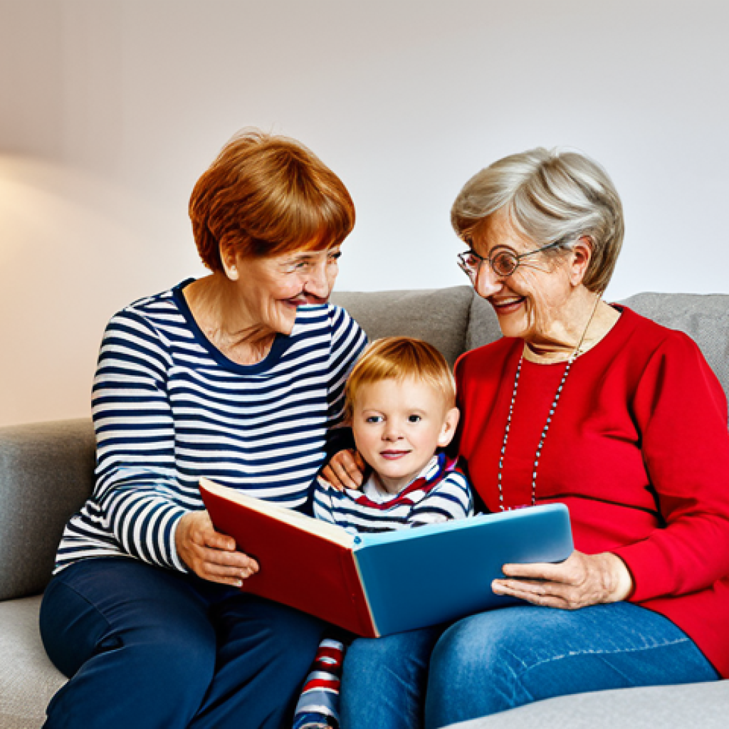 Flexible Childcare**
"A happy family scene in a modern German home. Grandma reading a story to two grandchildren while the mother works on a laptop nearby. Warm, inviting atmosphere. Safe for work, appropriate content, fully clothed, family-friendly, professional photography, perfect anatomy, natural proportions, modest clothing."
**