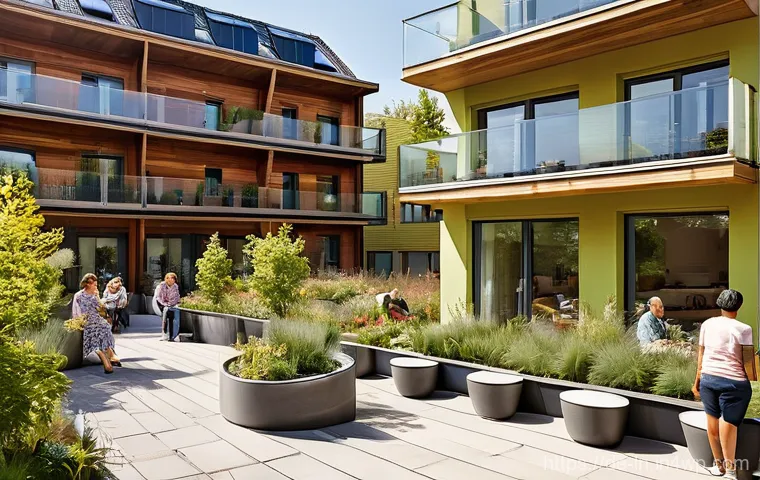 다세대 주거의 건축가 인터뷰 사례 - **Prompt:** A vibrant, contemporary multi-family residential complex in a German urban setting, show...