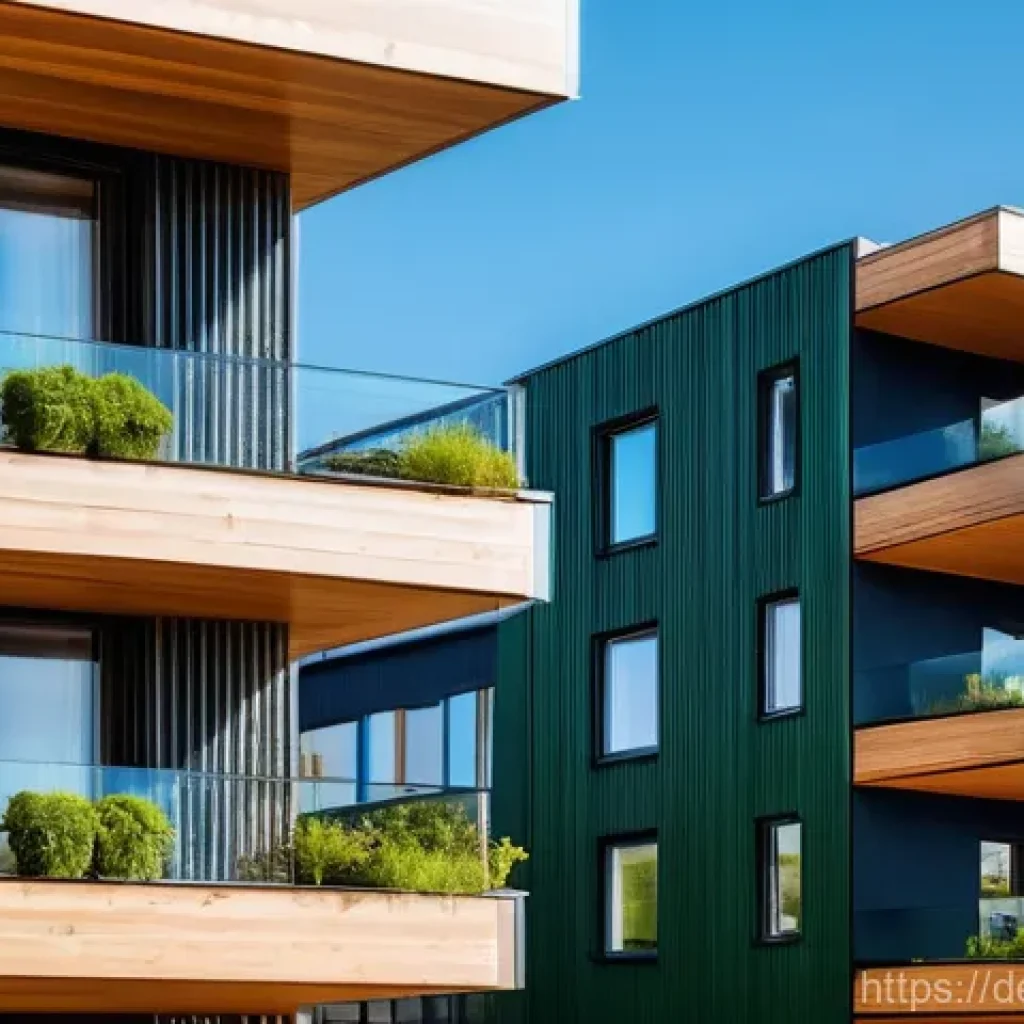 다세대 주거의 지속 가능성 평가 - **Prompt: "A vibrant, modern, and energy-efficient multi-family apartment building in a contemporary...