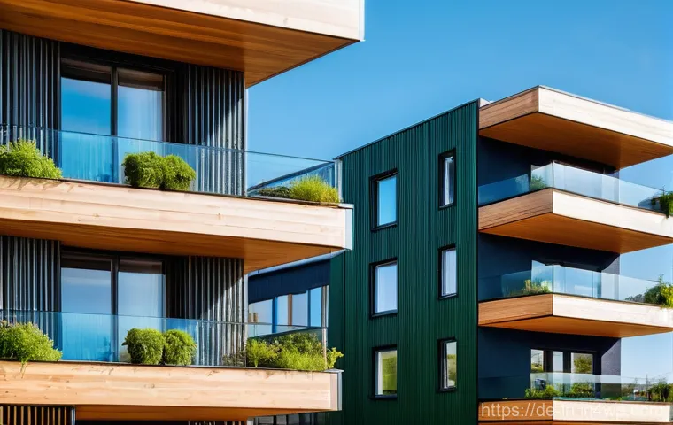 다세대 주거의 지속 가능성 평가 - **Prompt: "A vibrant, modern, and energy-efficient multi-family apartment building in a contemporary...