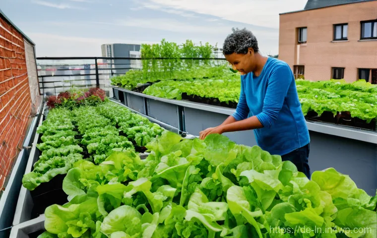 다세대 주거에서의 협업 및 파트너십 사례 - **Prompt:** A vibrant, sun-drenched rooftop community garden on a modern multi-family apartment buil...