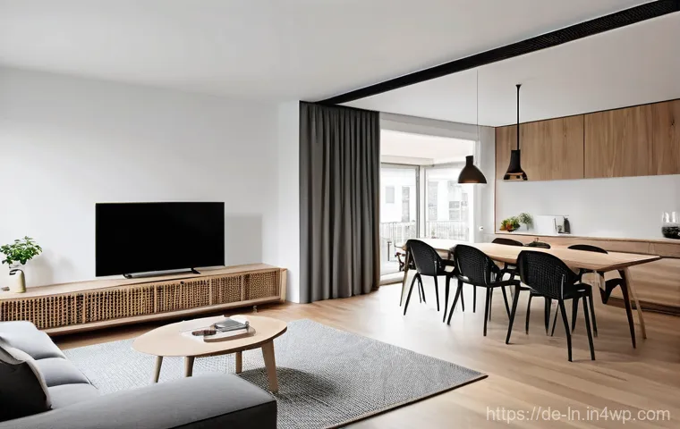 다세대 주거의 공간 분할 전략 - **Prompt:** A bright, spacious, and modern living area within a newly designed multi-family resident...