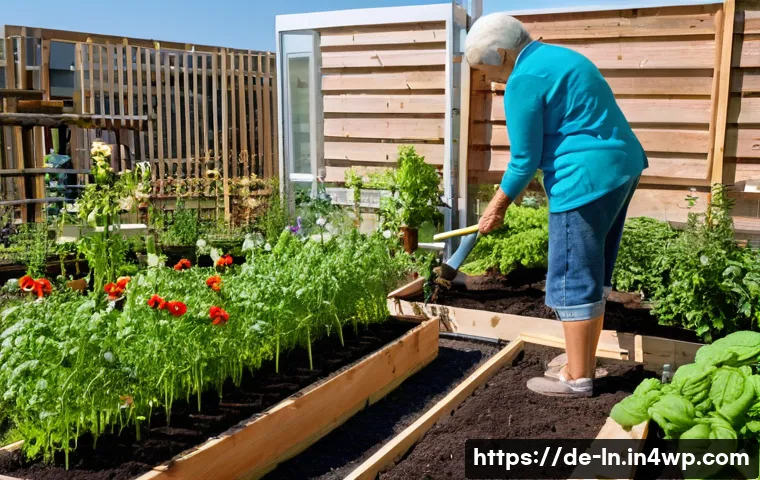 다세대 주거의 커뮤니티 구성 사례 - **Prompt:** A bustling, sun-drenched rooftop community garden atop a multi-family building in Berlin...