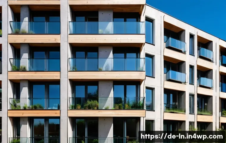 다세대 주거 설계의 혁신 기술 - **Prompt 1: Modern Sustainable Multi-Family Housing in Germany**
A wide shot of a contemporary m...