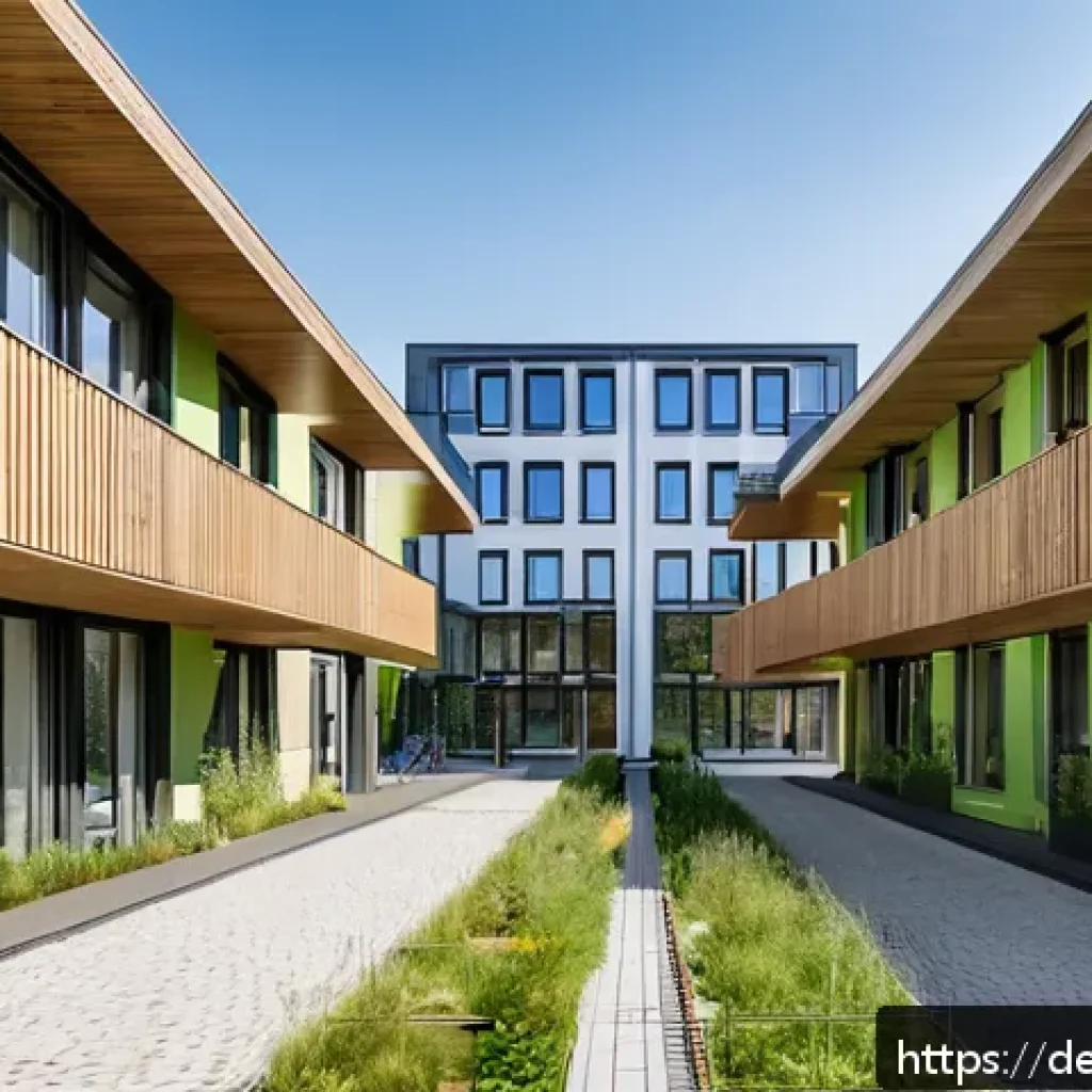 다세대 주거의 원주율 증가 원인 - A modern multifamily residential building in a dense German urban setting, featuring clean, energy-e...