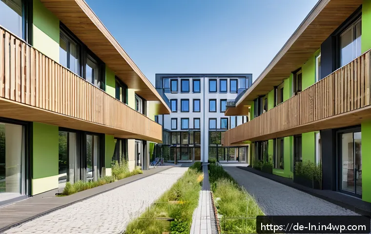 다세대 주거의 원주율 증가 원인 - A modern multifamily residential building in a dense German urban setting, featuring clean, energy-e...