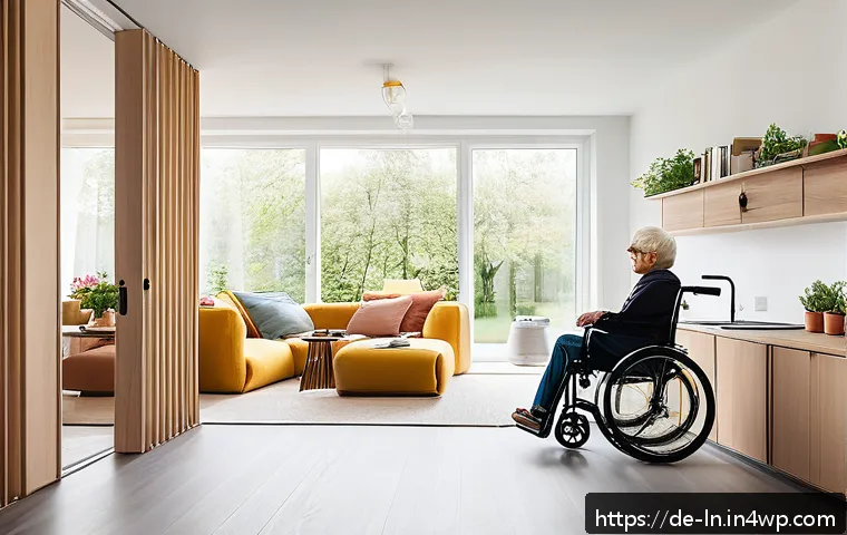 다세대 주거에서의 변화하는 가족 구조 반영 - A bright, modern multigenerational home interior showcasing flexible living spaces with modular furn...